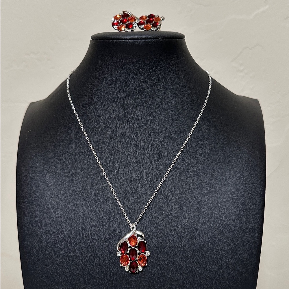 Avon Signature Collection Elegant Clusters Faux Ruby Necklace & Earring Set